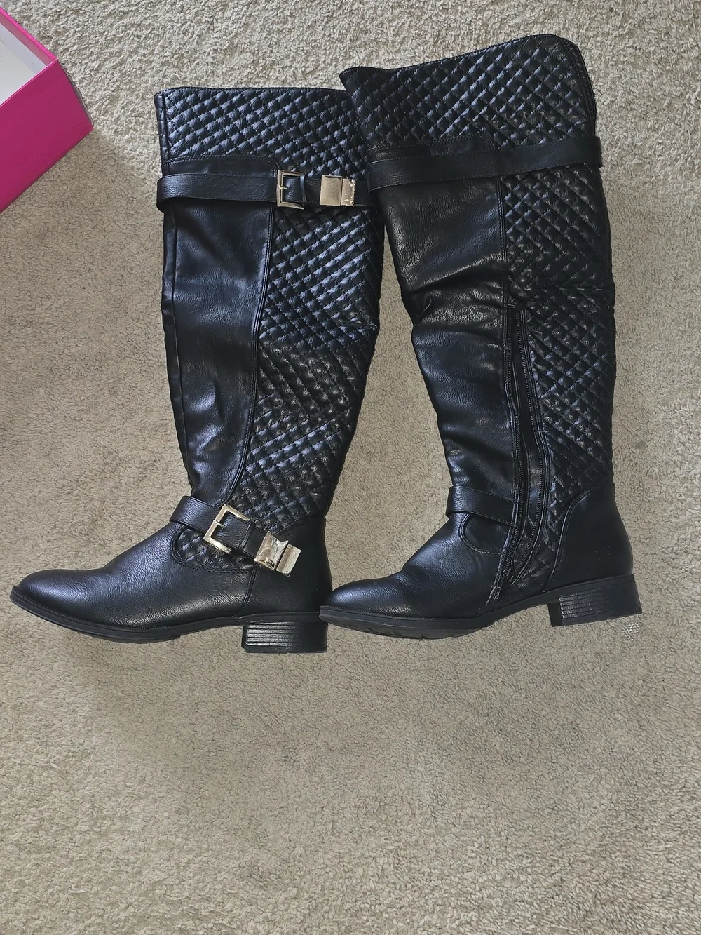 Rafaella Quilted Over-the-Knee Buckle Boots - Black